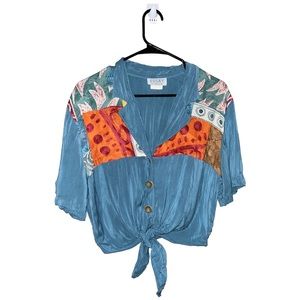 Essay Vintage Button Down Tie Front Blouse